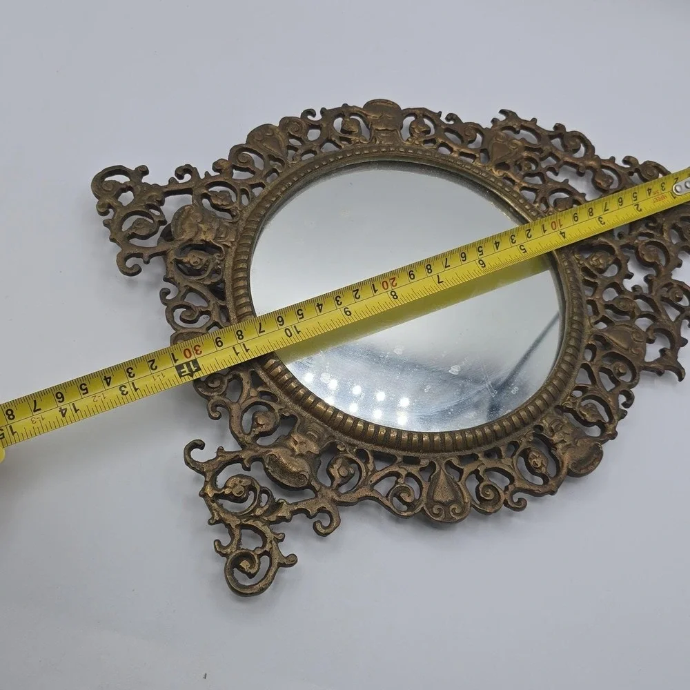 Brass Standing Mirror Hanging Wall‎ Ornate Antique Vintage Scroll